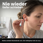 Voria EarClean sanft am Eingang des Außenohrs angewendet