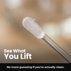 Voria EarClean sticky tip macro with light lint residue