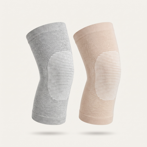 Voria BambooFlex knee sleeves in light grey and warm beige