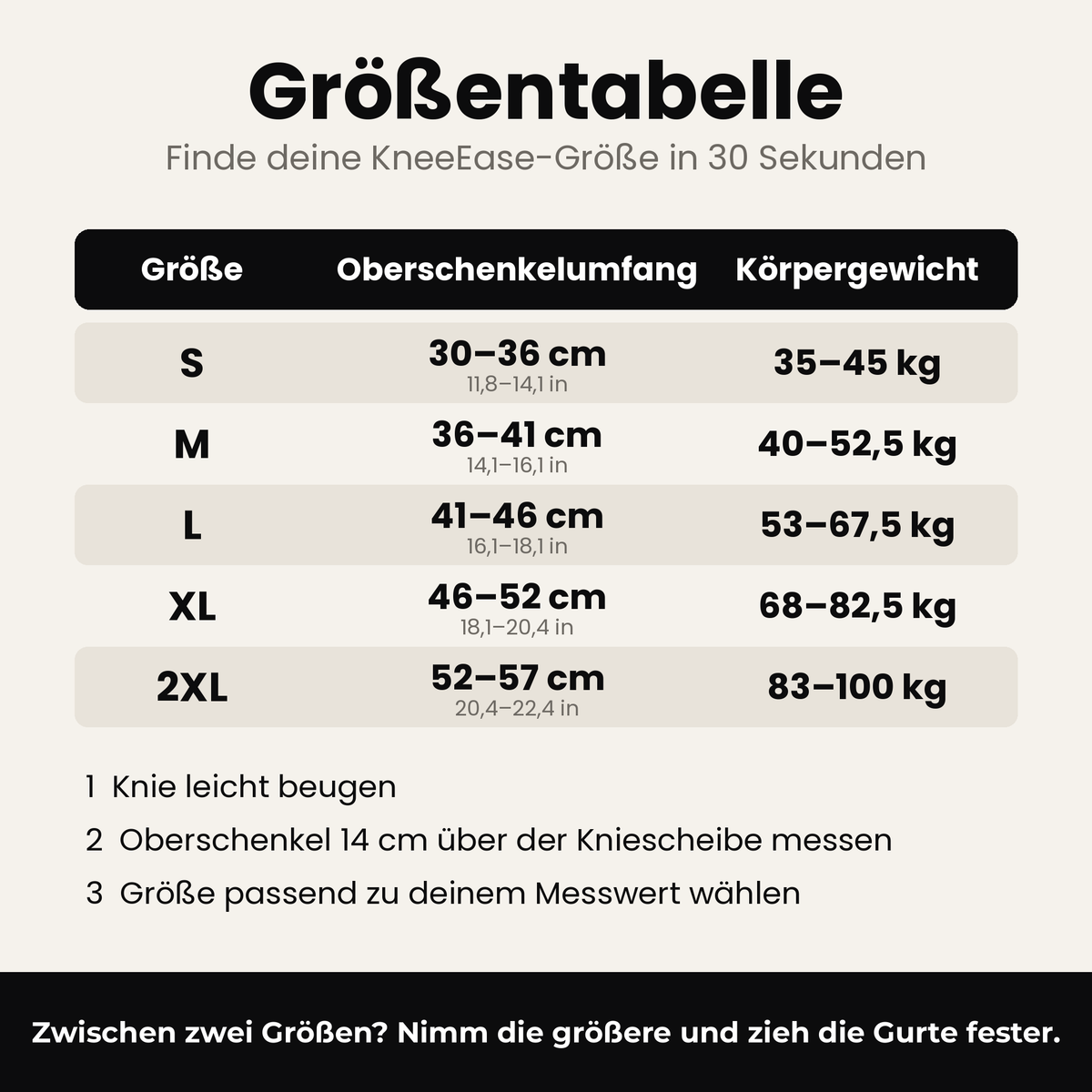 Voria KneeEase Größentabelle