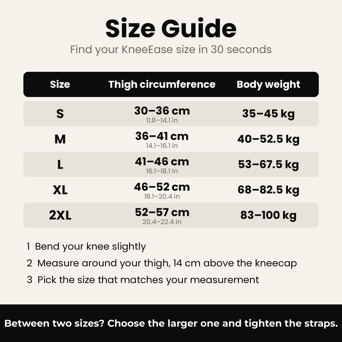 Voria KneeEase size guide