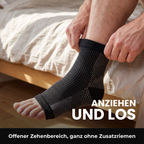 Anziehen der offenen knöchelhohen Fußbandage mit exaktem Muster
